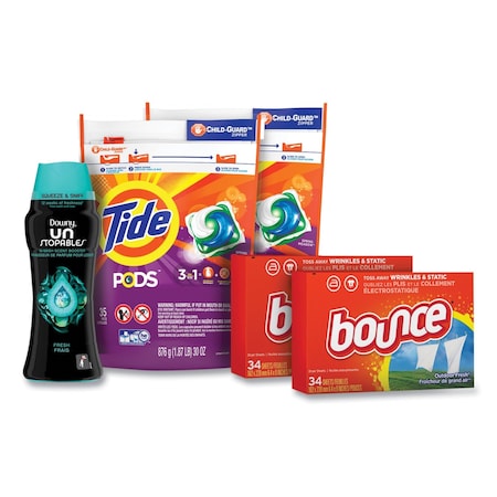 Tide Better Together Laundry Care Bundle, 2 Bags Pods, 2 Boxes Dryer Sheets, 1 Bottle Unstopables 12777