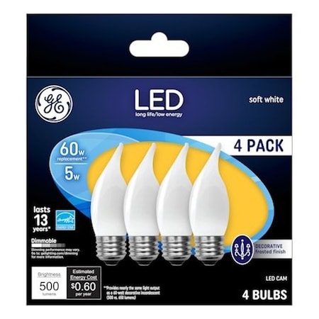 Ge LED Bulb, Flame Lamp, 60 W Equivalent, Medium Lamp Base, Dimmable, Frosted, Warm White Light, 4PK 93129351