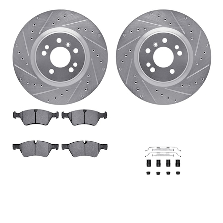 Dynamic Friction Co DFC Rotors-Drilled & Slotted-Silver w/ EURO 5000 Ceramic Brake Pads Incl Hdw 7612-63080