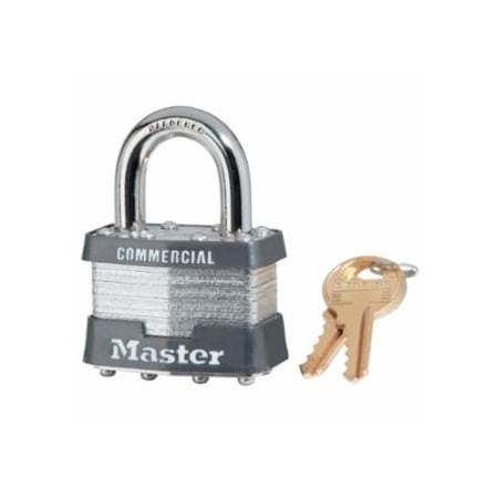 Master Lock No. 1 Laminated Steel Padlock, 5/16 in dia, 3/4 in W x 15/16 in H Shackle, Silver/Gray, Keyed, 6PK 470-1KA-0303
