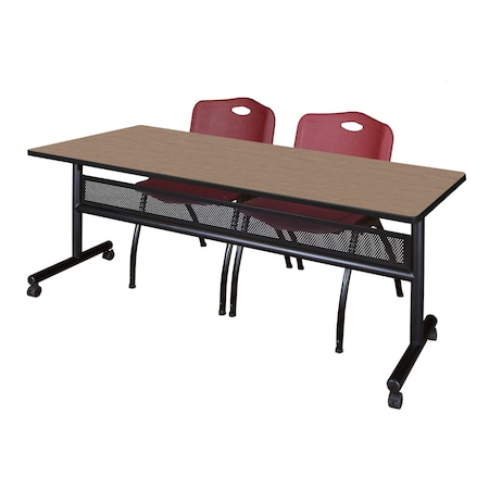 Regency Kobe Flip-Top Privacy Nesting Table W/ 2 M Stack Chairs, 72 in W, 30 in L, Noble Oak MKFTM7230NO47BY