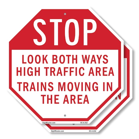 Signmission Stop Look Both Ways High Traffic Ar, 10 inch X 10 inch, Aluminum Metal Signs, 2PK OC-A-2PACK-10-212