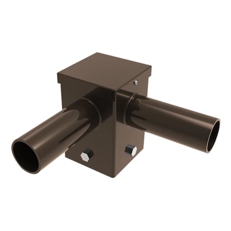 Keystone Pole Mount Dual 2 3/8" Tenon, Top Mount Horizontal 90 Deg for 4" Square Pole, Bronze KT-PMTT-4SQ-D90