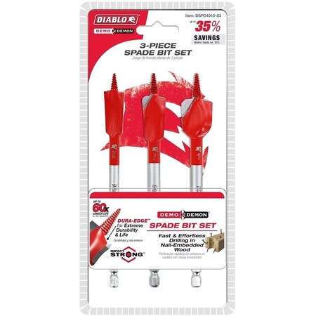Diablo Demo Demon Spade Bit Set, 3Piece, HSS DSPD4910-S3