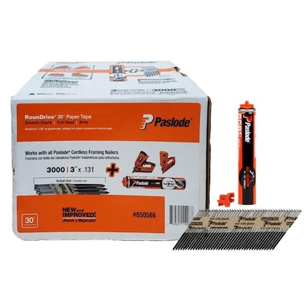 Paslode Framing Fuel and Nail Combo Pack, 3 in L, Steel, Brite, Offset Round Head, Smooth Shank 650566