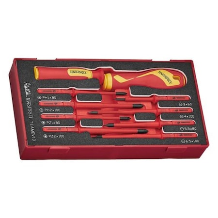 Teng Tools 10 Piece 1000 Volt Insulated Interchangeable Screwdriver Blade & Handle Eva Foam Set TEAMDV10