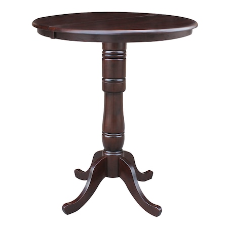 International Concepts Round 36 in Rd Top Pedestal Table, 12 in Leaf, 40.9 inH, Bar Height, Rich Mocha, 36 W, 48 L, Wood K15-36RXT-6B-2