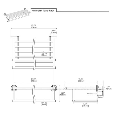 Gatco Latitude II 24" Minimalist Towel Rack, Satin Nickel 4297