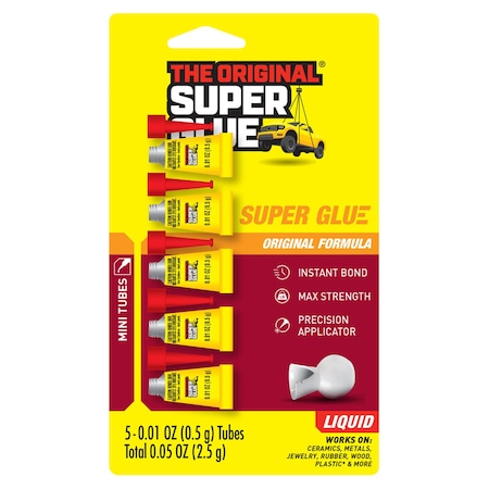 Super Glue Instant Adhesive, 0.05 fl oz, Tube, Clear, PK5 15175-12