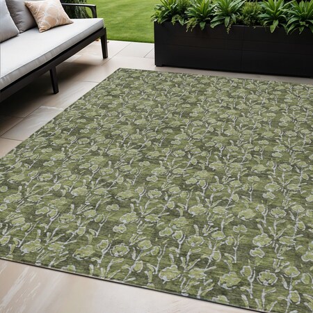 Homeroots 5' X 8' Olive Green Artichoke Green And Ivory Floral Washable Indoor Outdoor Area Rug 581913