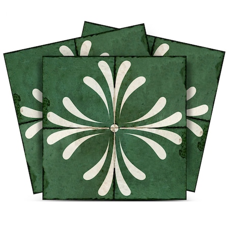 Homeroots 4" x 4" Green Vinyl Arabesque Peel And Stick Removable Tiles 569241