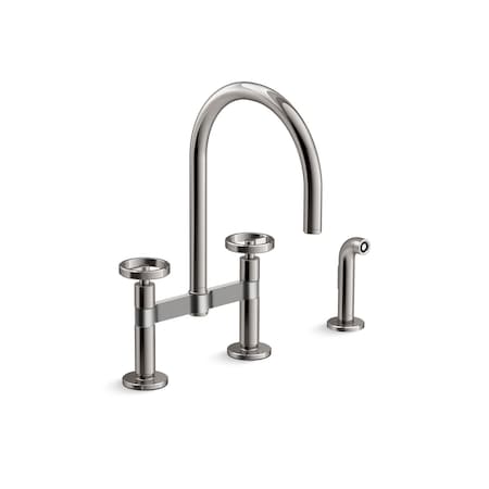 Kohler Billet Two-hole bridge kitchen sink faucet with side sprayer 28673-9-TT