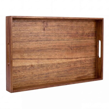 Happimess Soren 17 In. W Handcrafted Large Acacia Wood Rectangular Breakfast Tray with Handles, Brown TRY5000B