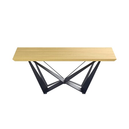 Homeroots 79" Natural and Black Wood and Metal Trestle Base Dining Table 555164