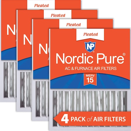 Nordic Pure 16x20x5 Pleated Air Filter, High Capacity, Electrostatically Charged Synthetic Media, MERV 15, 4 PK 16x20x5HM15-4