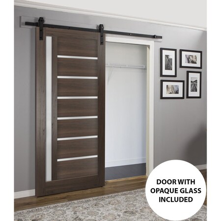Sartodoors Sturdy Barn Door Frosted Glass 18x96 Solid Core Modern Interior QUADRO4088BD-B-CA-1896