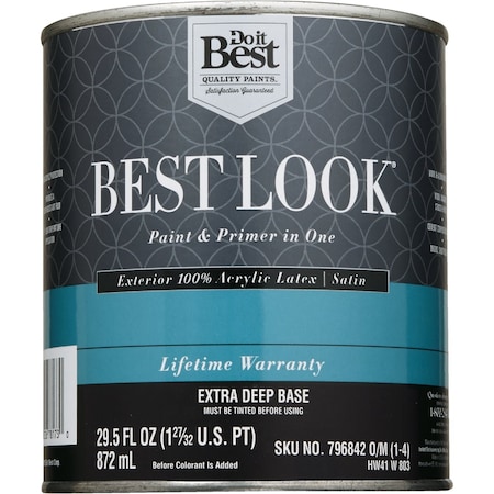 Do It Best 100% Acrylic Latex Premium Paint & Primer In One Satin Exterior House Paint Extra Deep Base 1 Qt. HW41W0803-14