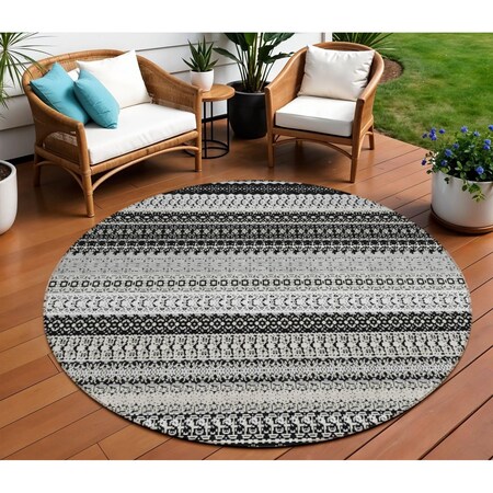 Homeroots 8' Black Round Striped Washable Indoor Outdoor Area Rug 576952