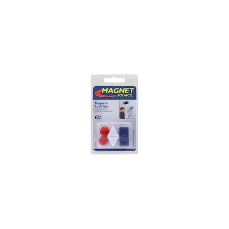 Magnet Source Magnetic Push Pins .625in L X .5in W Assorted Neodymium/Plastic Assorted 7507