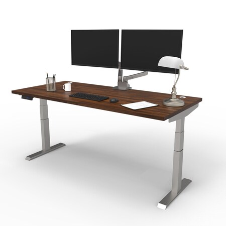 We'Re It Electric Sit Stand Desk, 46.25 H, 30 W X Laminate wood, metal, Brushed Silver, Walnut Block VL23BS7230-WNB