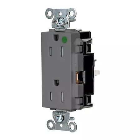Hubbell Wiring Device-Kellems Straight Blade Receptacle, 5-15R, 15 A, 125V AC, 2 Pole, 3 Wire, Surface Mount, Grounded HBL2172STGYTR