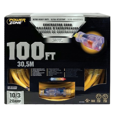 Powerzone Extension Cord Adapter, 10 AWG, Yellow, 100 ft ORP711935
