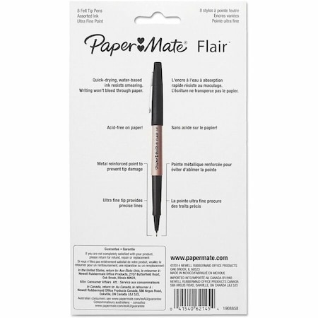 Paper Mate Flair Porous Point Stick Liquid Pen, 8PK 1927694