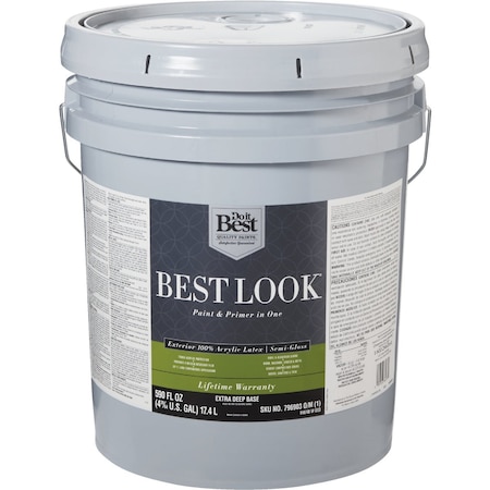 Do It Best 100% Acrylic Latex Prem Paint & Primer In One Semi-Gloss Exterior House Paint Extra Deep Base 5 Gal. HW40W0803-20