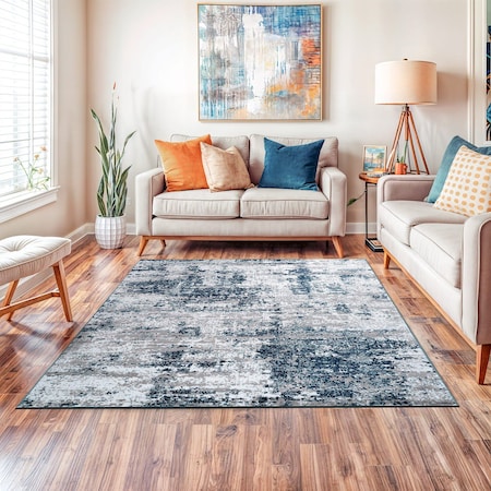 World Rug Gallery Distressed Abstract Area Rug 6 ft 6 in x 6 ft 6 in Square Blue 910BLUE6SQ