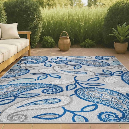 Jonathan Y Julien Paisley High-Low Blue/Light Gray 3 ft. x 5 ft. Indoor/Outdoor Area Rug AMC102C-3