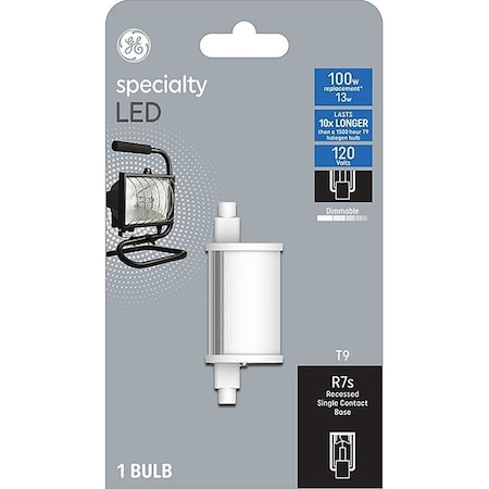 Ge LED Bulb, Specialty, 800 Lumens, 13 W, T9 Lamp, RX7s Lamp Base, Dimmable 93129010