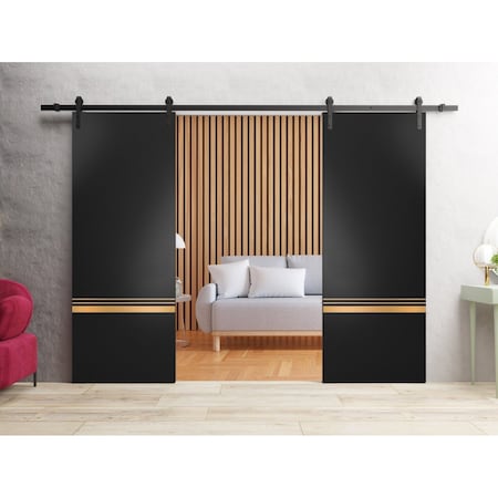 Sartodoors Sturdy Double Barn Door with Hardware Planum 2010 Black 48x84 (2* 24x84) Solid Core Modern Interior PLANUM2010DB-BLK-4884