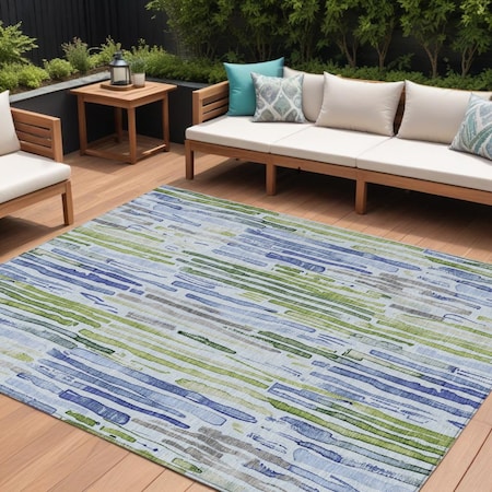 Homeroots 8' X 10' Sky Blue And Fern Green Striped Washable Indoor Outdoor Area Rug 617695