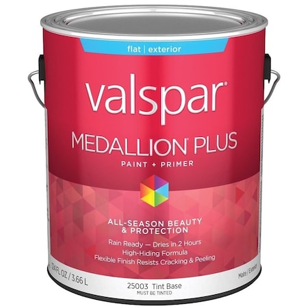 Valspar Medallion Plus 2500 Latex Paint, Acrylic Base, Flat Sheen, Tint Base, 1 gal, Plastic Can 028.0025003.007