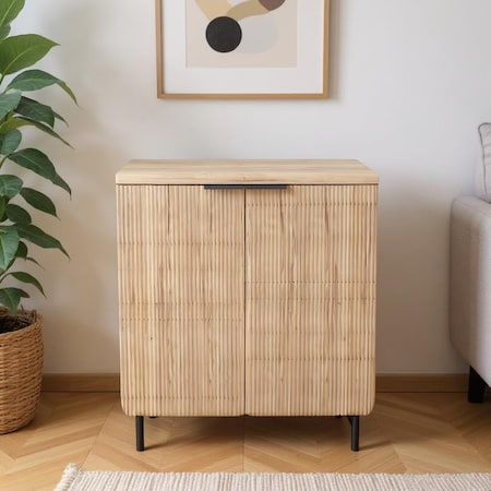 Homeroots 35" Oak Wood Textured Door Accent Cabinet With Two Doors 644523