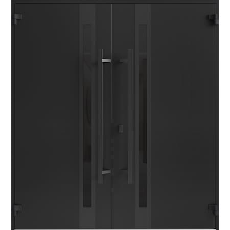 Vdomdoors Front Exterior Prehung Aluminum Double Doors Ronex1033 Teak Mirrored Clear Glass Entry Metal Modern RONEX1033DEXD-OAK-W72xH80-RH-O