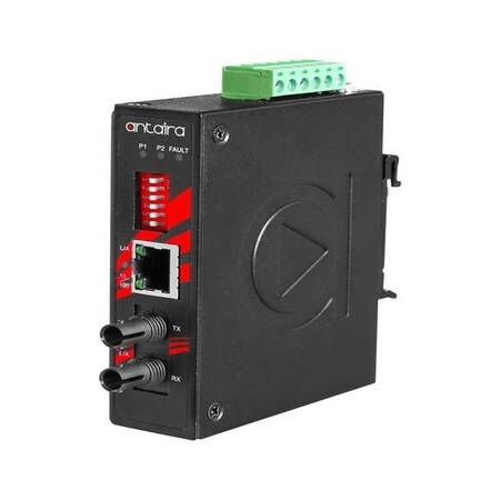 Antaira Compact 10/100TX To 100FX Industrial PoE+ Media Converter, Single Mode IMP-C100-ST-S3-T