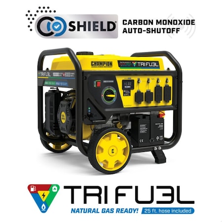 Champion Power Equipment Portable Generator, Gasoline/Natural Gas/Propane, 8,000 W Rated, 10,000 W Surge, 120/240V AC 100416