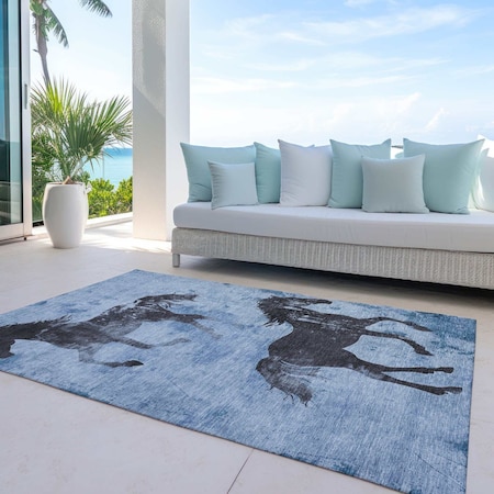 Homeroots 10' X 14' Denim Blue And Charcoal Horse Washable Indoor Outdoor Area Rug 618648
