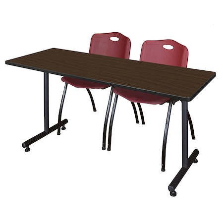 Regency Kobe T-Base Training Seminar Table W/ 2 M Stack Chairs, 60 in W, 30 in L, Neo Walnut MKTRCT6030NW47BY