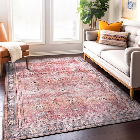 World Rug Gallery Vintage Inspired Machine Washable Non Slip Area Rug 5 ft x 7 ft Red 6029RED5X7