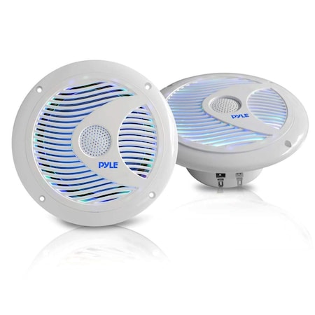 Pyle Pyle Marine Speakers, LED Lights, Waterproof, 6.5 Inch, 150 Watt Power, Polypropylene Cone, White PLMR6LEW