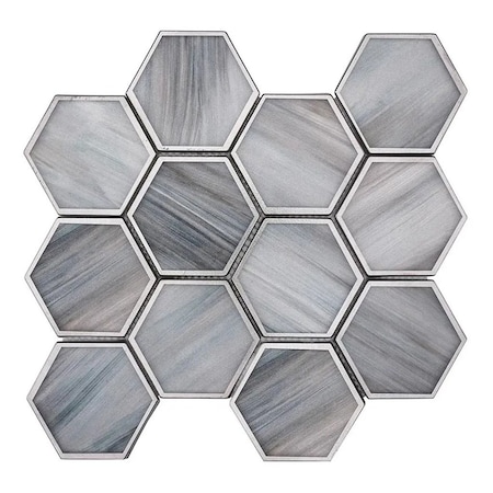 Apollo Tile 9x10 in. Matte Silver Stormy Gray Glass Mosaic Hexagon Wall and Floor Tile 3.28 sq ft/case, 5PK APLSTR8808A