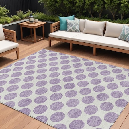Homeroots 9' X 12' Lavender And Ivory Polka Dot Washable Indoor Outdoor Area Rug 614915