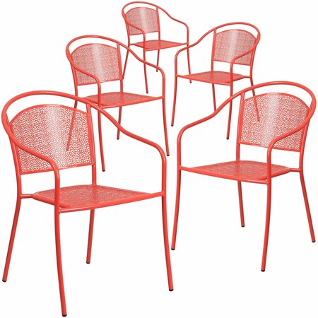 Flash Furniture Coral Steel Patio Arm Chair with Round Back, PK5 5-CO-3-RED-GG