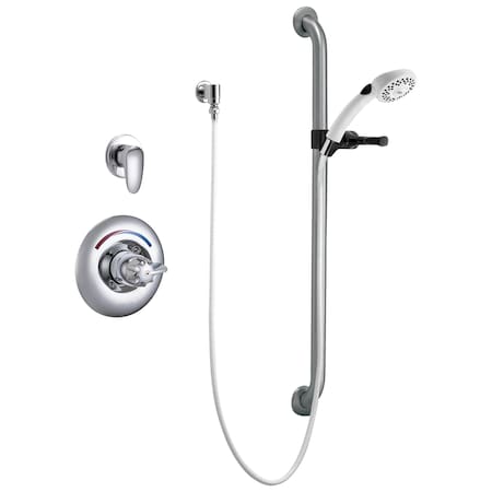 Delta Commercial T13H Universal Dual Shower Trim Diverter Hand Shower And Grab Bar In Chrome T13H303-05