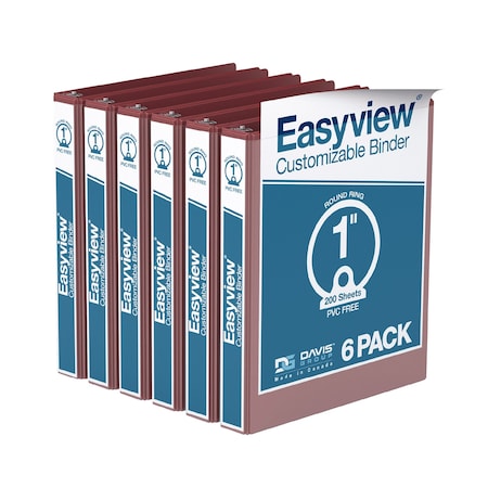 Davis Group Easyview Premium, Round Ring, Customizable, View Binder, (Burgundy, 1"), PK6 8411-08-06