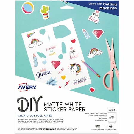 Avery Printable Sticker Paper, 8.5" x 11", Ink 3383