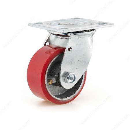 Madico Heavy-Duty Mold-On Polyurethane Industrial Casters, Swivel Without Brake, with Plate, Red F25104