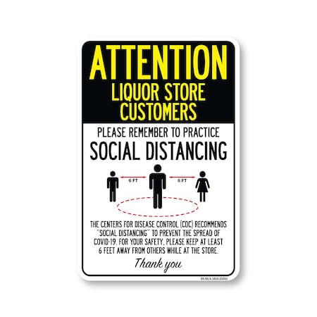 Signmission Public Safety, Liquor Store Customers Practice Social Distancing, 14in X 10in, OS-NS-A-1014-25361 OS-NS-A-1014-25361